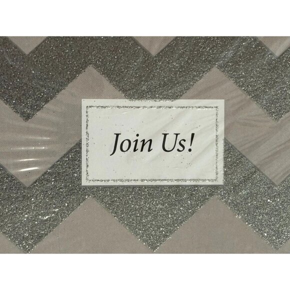 Join Us! Party Invitation 6 Cards W Envelope Silver Glitter Chevron Any Occasion - Picture 1 of 3